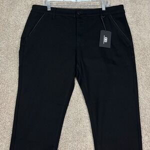 Benjamin Black Pants Mens 38x30 Black Chino Slim Straight Leg Stretch Waist NEW